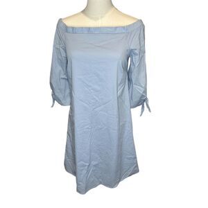 Bobeau Women's XS Off Shoulder Blue Short Dress 3/4 Sleeve Casual